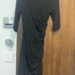 Helmut Lang Black Long Sleeve Ruched Dress